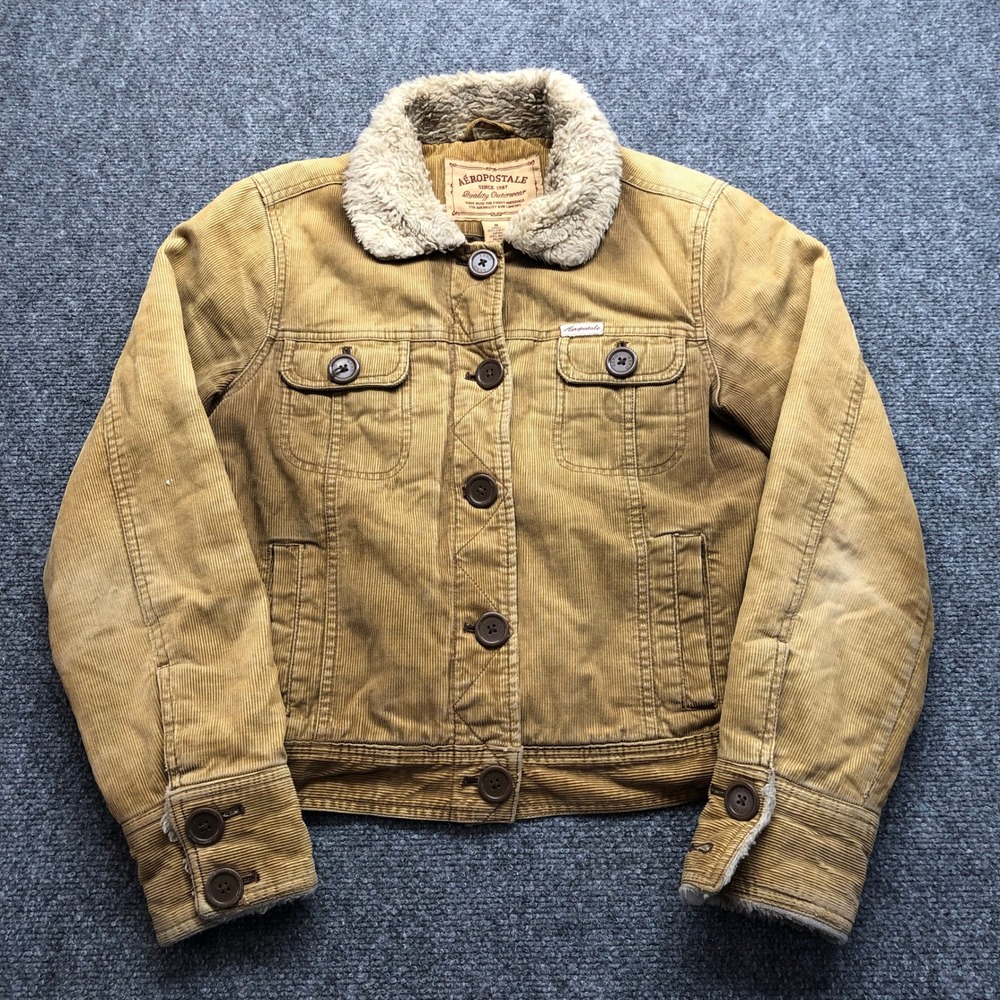 Aeropostale Womens Tan Corduroy Sherpa Collar Trucker Jacket Size M